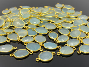 5Pcs/10Pcs Aqua Chalcedony Connectors, 14K Gold Plated over Sterling Silver, Bulk Wholesale Jewelry Supplies, 20x10mm- 23x13mm