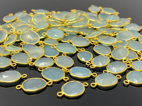 5Pcs/10Pcs Aqua Chalcedony Connectors, 14K Gold Plated over Sterling Silver, Bulk Wholesale Jewelry Supplies, 20x10mm- 23x13mm
