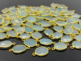 5Pcs/10Pcs Aqua Chalcedony Connectors, 14K Gold Plated over Sterling Silver, Bulk Wholesale Jewelry Supplies, 20x10mm- 23x13mm