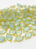 5Pcs/10Pcs Aqua Chalcedony Connectors, 14K Gold Plated over Sterling Silver, Bulk Wholesale Jewelry Supplies, 20x10mm- 23x13mm
