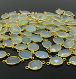 5Pcs/10Pcs Aqua Chalcedony Connectors, 14K Gold Plated over Sterling Silver, Bulk Wholesale Jewelry Supplies, 20x10mm- 23x13mm