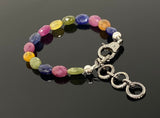 Genuine Multi Sapphire Gemstone Bracelet, Pave Diamond Adjustable Bracelet, Sapphire Jewelry, Gifts for Her