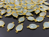 5Pcs/10Pcs Natural Aquamarine Gemstone Connectors, 14K Gold Plated over Sterling Silver, 18x10mm-22x14mm