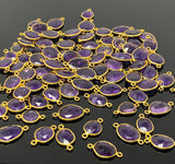 5 Pcs/10 Pcs Amethyst Gemstone Connector, 14K Gold Plated over Sterling Silver, Bulk Wholesale Jewelry Supplies, 18x9mm- 22x14mm