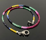 Genuine Ruby, Emerald and Sapphire Pave Diamond Necklace, Natural Multi Precious Beaded Gemstone Necklace, Spiritual Healing Crystal Jewelry