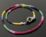 Genuine Ruby, Emerald and Sapphire Pave Diamond Necklace, Natural Multi Precious Beaded Gemstone Necklace, Spiritual Healing Crystal Jewelry
