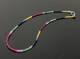 17.85" Genuine Ruby Emerald and Sapphire Necklace with Pave Diamond Clasp, Natural Multi Precious Bead Necklace