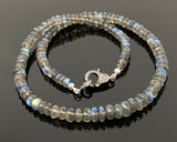 17.5” Natural Labradorite Necklace with Pave Diamond Clasp, Multi Fire Labradorite Necklace, 7mm - 7.5mm, Gifts for Her