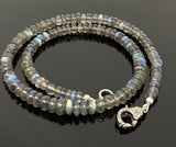 17.5” Natural Labradorite Necklace with Pave Diamond Clasp, Multi Fire Labradorite Necklace, 7mm - 7.5mm, Gifts for Her