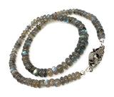 17.5” Natural Labradorite Necklace with Pave Diamond Clasp, Multi Fire Labradorite Necklace, 7mm - 7.5mm, Gifts for Her