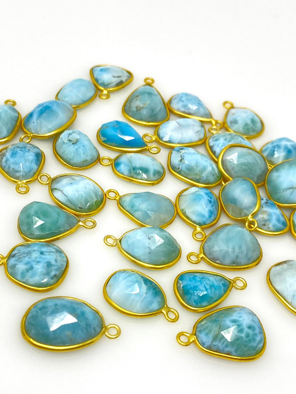 5Pcs/10Pcs Larimar Gemstone Charms, Jewelry Supplies, 14K Gold plated over Silver , Bulk Charms, Bulk Wholesale Charms, 16x10mm - 23x14mm