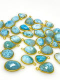 5Pcs/10Pcs Larimar Gemstone Charms, Jewelry Supplies, 14K Gold plated over Silver , Bulk Charms, Bulk Wholesale Charms, 16x10mm - 23x14mm