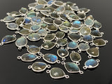 Labradorite Connectors, Gemstone Connectors, Silver Connectors, Bulk Wholesale Jewelry Supplies, 19x11mm - 22x13mm
