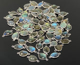 Labradorite Connectors, Gemstone Connectors, Silver Connectors, Bulk Wholesale Jewelry Supplies, 19x11mm - 22x13mm