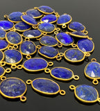 5Pcs/10Pcs Lapis Lazuli Connectors, Gemstone Connectors, 14K Gold Plated over Sterling Silver, Bulk Jewelry Supplies, 20x10mm - 24x15mm