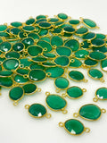 5Pcs/10Pcs Green Onyx Connectors, Gold Plated over Sterling Silver, Bulk Wholesale Jewelry Supplies, 19x11mm -25X15mm