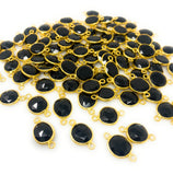 5Pcs/10Pcs Black Onyx Connector, Bezel Connector, Bulk Wholesale Jewelry Supplies, 14K Gold Plated over Sterling Silver, 17X9mm-20X12mm