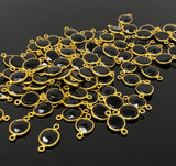 5Pcs/10Pcs Black Onyx Connector, Bezel Connector, Bulk Wholesale Jewelry Supplies, 14K Gold Plated over Sterling Silver, 17X9mm-20X12mm