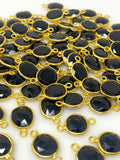 5Pcs/10Pcs Black Onyx Connector, Bezel Connector, Bulk Wholesale Jewelry Supplies, 14K Gold Plated over Sterling Silver, 17X9mm-20X12mm
