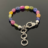 Genuine Multi Sapphire Gemstone Bracelet, Pave Diamond Adjustable Bracelet, Sapphire Jewelry, Gifts for Her