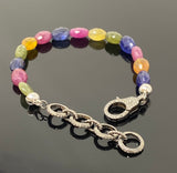 Genuine Multi Sapphire Gemstone Bracelet, Pave Diamond Adjustable Bracelet, Sapphire Jewelry, Gifts for Her