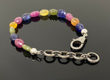 Genuine Multi Sapphire Gemstone Bracelet, Pave Diamond Adjustable Bracelet, Sapphire Jewelry, Gifts for Her