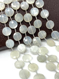 Natural white moonstone bead strand showing faceted gemstone beads for bracelet and necklace jewelry making