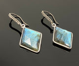 Natural Labradorite Earrings, Pave Diamond Earrings, Sterling Silver Gemstone Earrings, Gifts for Her