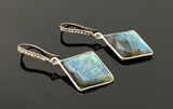 Natural Labradorite Earrings, Pave Diamond Earrings, Sterling Silver Gemstone Earrings, Gifts for Her
