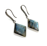 Natural Labradorite Earrings, Pave Diamond Earrings, Sterling Silver Gemstone Earrings, Gifts for Her