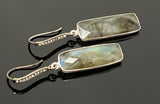 Natural Labradorite Bar Earrings, Pave Diamond Earrings, Sterling Silver Gemstone Earrings, Gifts for Her