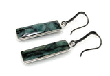 Genuine Emerald Bar Earrings, Pave Diamond Earrings, Sterling Silver Gemstone Bar Earrings, Gifts for Her