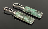 Genuine Emerald Bar Earrings, Pave Diamond Earrings, Sterling Silver Gemstone Bar Earrings, Gifts for Her