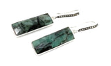 Genuine Emerald Bar Earrings, Pave Diamond Earrings, Sterling Silver Gemstone Bar Earrings, Gifts for Her