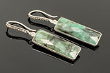 Genuine Emerald Bar Earrings, Pave Diamond Earrings, Sterling Silver Gemstone Bar Earrings, Gifts for Her
