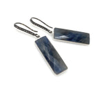 Genuine Blue Sapphire Bar Earrings, Pave Diamond Earrings, Sterling Silver Gemstone Earrings, Gifts for Her