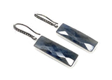 Genuine Blue Sapphire Bar Earrings, Pave Diamond Earrings, Sterling Silver Gemstone Earrings, Gifts for Her