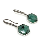 Genuine Emerald Earrings, Pave Diamond Earrings, Sterling Silver Gemstone Earrings, Gifts for Her