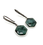 Genuine Emerald Earrings, Pave Diamond Earrings, Sterling Silver Gemstone Earrings, Gifts for Her