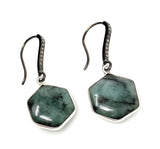 Genuine Emerald Earrings, Pave Diamond Earrings, Sterling Silver Gemstone Earrings, Gifts for Her