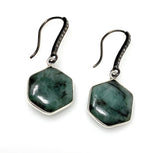 Genuine Emerald Earrings, Pave Diamond Earrings, Sterling Silver Gemstone Earrings, Gifts for Her