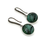 Genuine Emerald Earrings, Pave Diamond Earrings, Sterling Silver Gemstone Earrings, Gifts for Her