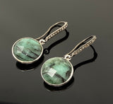 Genuine Emerald Earrings, Pave Diamond Earrings, Sterling Silver Gemstone Earrings, Gifts for Her