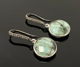 Genuine Emerald Earrings, Pave Diamond Earrings, Sterling Silver Gemstone Earrings, Gifts for Her