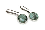Genuine Emerald Earrings, Pave Diamond Earrings, Sterling Silver Gemstone Earrings, Gifts for Her