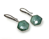 Genuine Emerald Earrings, Pave Diamond Earrings, Sterling Silver Gemstone Earrings, Gifts for Her
