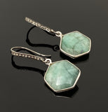Genuine Emerald Earrings, Pave Diamond Earrings, Sterling Silver Gemstone Earrings, Gifts for Her