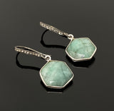 Genuine Emerald Earrings, Pave Diamond Earrings, Sterling Silver Gemstone Earrings, Gifts for Her