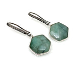 Genuine Emerald Earrings, Pave Diamond Earrings, Sterling Silver Gemstone Earrings, Gifts for Her