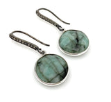 Genuine Emerald Earrings, Pave Diamond Earrings, Sterling Silver Gemstone Earrings, Gifts for Her